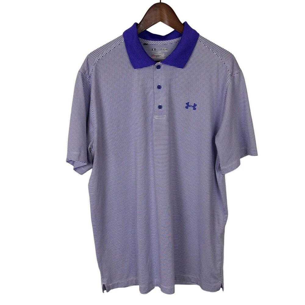 Under Armour Heatgear Loose Purple Striped Polo Short Sleeve Shirt Men's XL